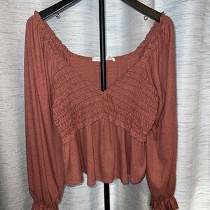 Women's Altar'd State Smocked Blouse - Burnt Orange / Rust